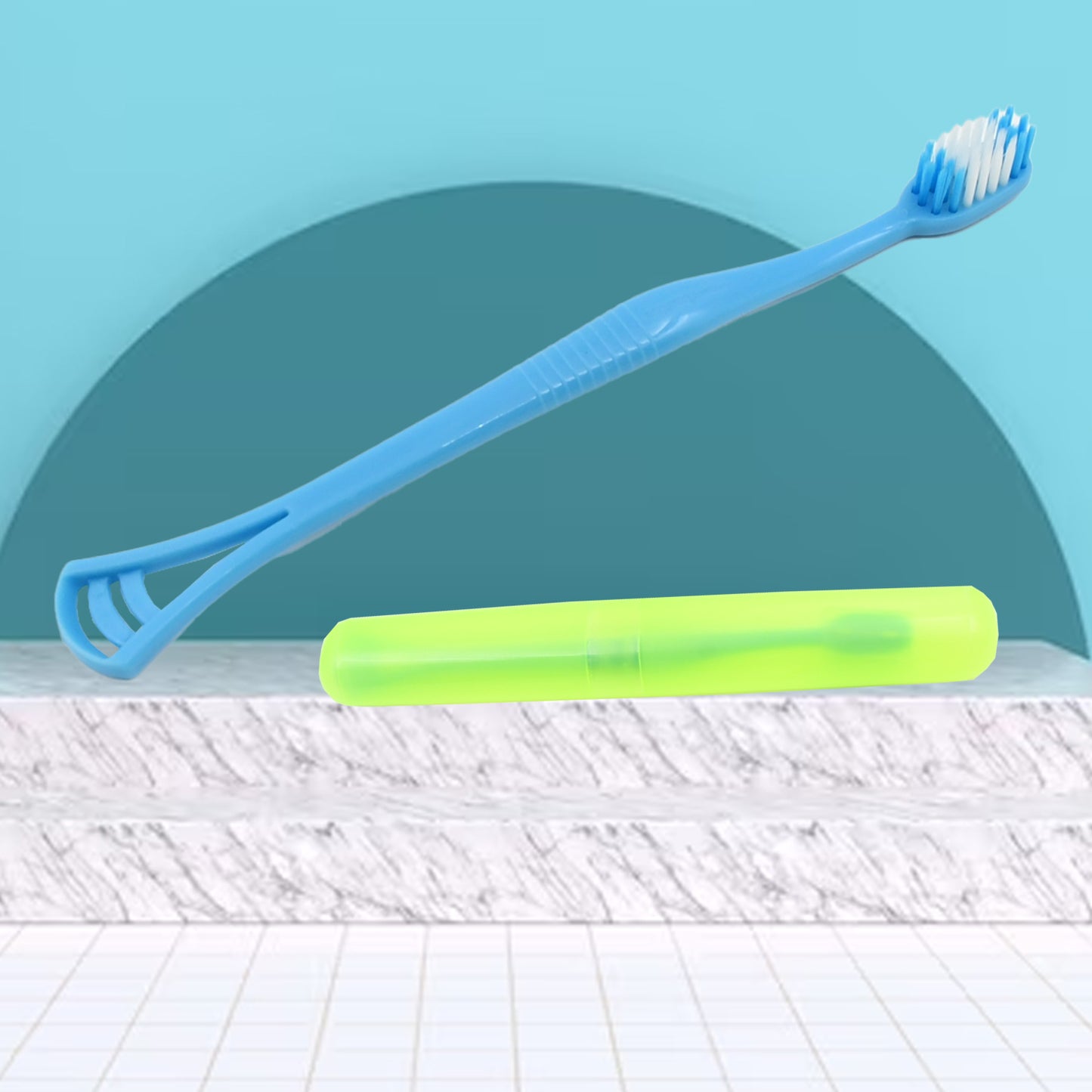 12721 2 In 1 Soft Toothbrush And Tongue With Toothbrush Cover Cleaner Scraper For Men And Women Kids Adults Plastic Toothbrush Cover Case Holder (1 Pc)