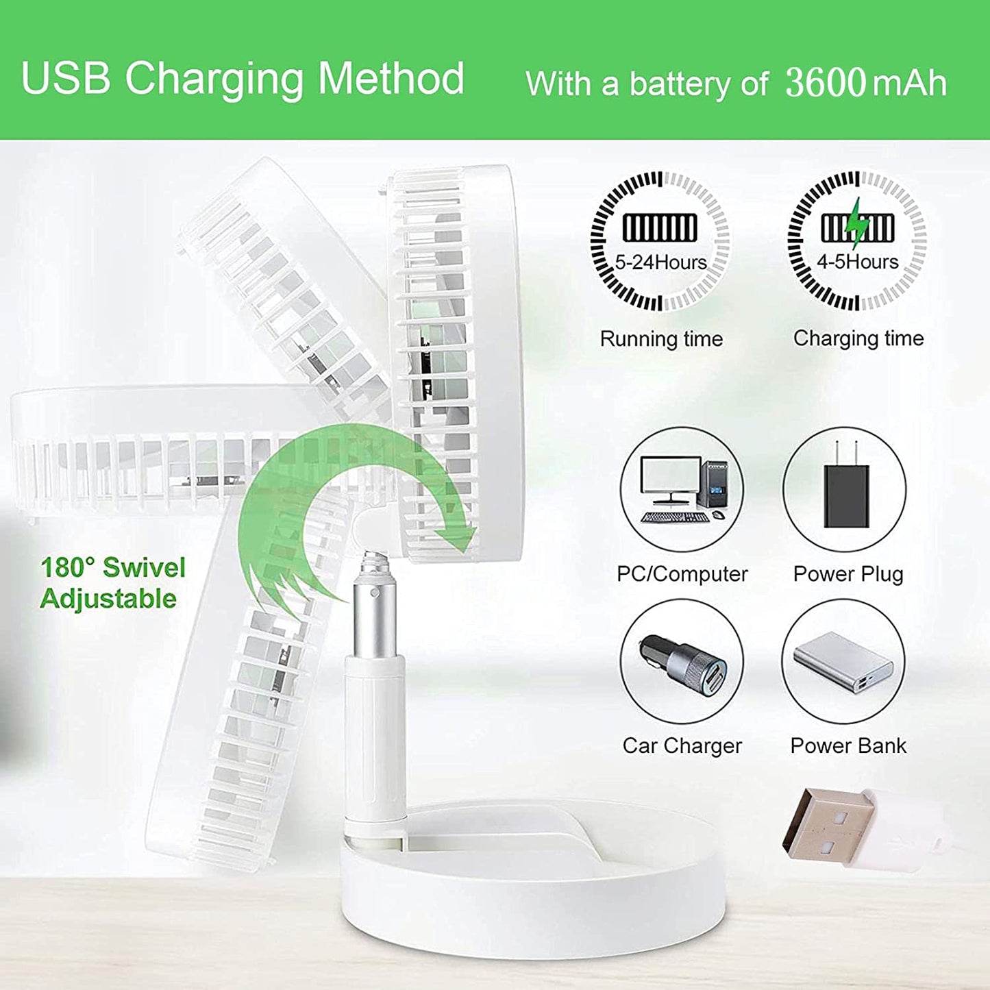 7206 Telescopic Electric Desktop Fan Height Adjustable Foldable Portable For Travelcarry Silent Table Top Personal Fan For Bedside Office Table (Battery Not Include)