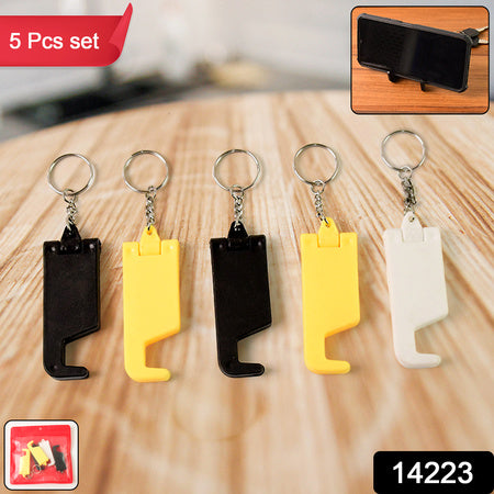 2 In 1 Plastic Keychain With Mobile Stand Phone Holder (5 Pcs Set Multicolor)