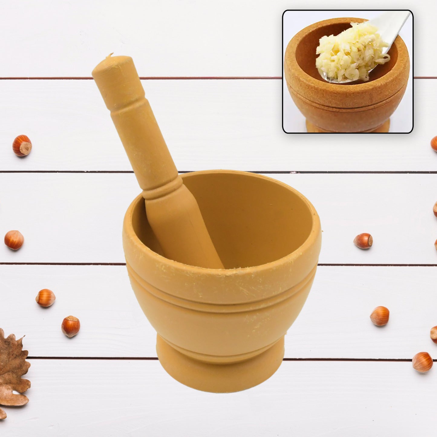 7193 Mortar And Pestle Set For Spices Okhli Masher Khalbatta Kharal Mixer Natural Traditional Grinder And Musal Well Design For Kitchen Home Herb