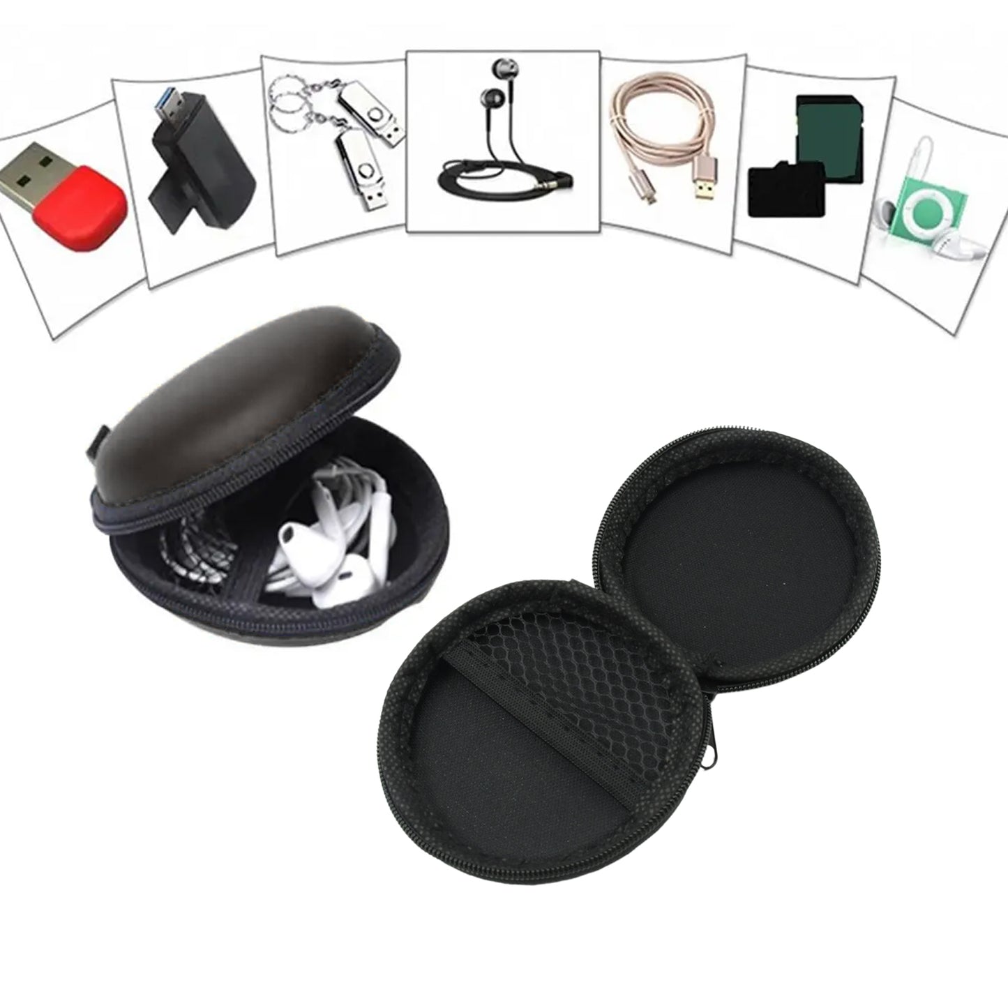 6570 Earphone Carrying Cute Case Round Pocket Pouch For Headphone Data Cable Coins Airpods Pendrive Earphone Case Organizer Perfect Return Gift (Mix Design 1 Pc)