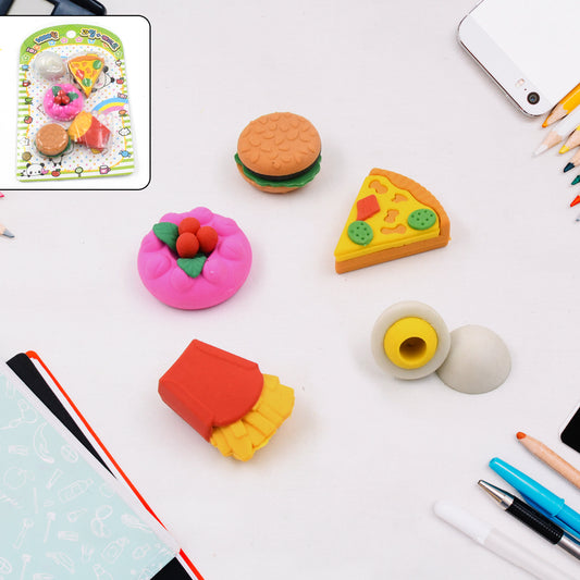 18034 3d Food Shape Fancy  Stylish Colorful Erasers Mini Eraser Creative Cute Novelty Eraser For Children Eraser Set For Return Gift Birthday Party School Prize(5 Pcs Set)