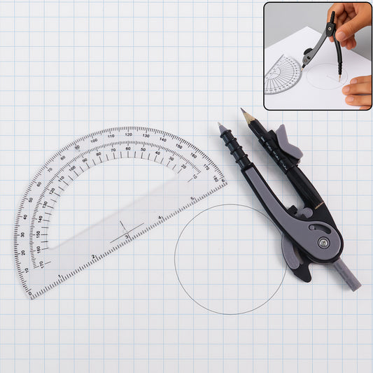 2-piece Geometry Protractor Set With Lock And Transparent Protractor