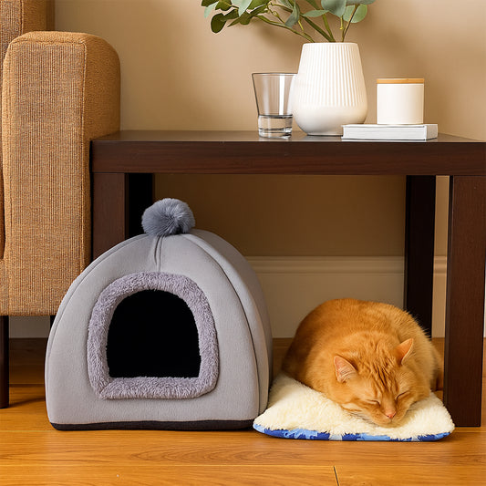 Luxury Soft Plush Indoor Cat  Small Pet Tent Bed House With Removable Cushion