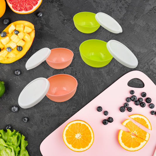 5558 Multipurpose Small Round Plastic Bowl  Katori With Lid Microwave Safe Reusable Lightweight Bowl Dishwasher Safe Chutney Bowl (4 Pcs Set)