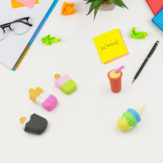 Stationary Kit Fancy  Stylish Colorful Erasers Mini Eraser Creative Cute Novelty Eraser For Children Different Designs Eraser Set For Return Gift Birthday Party School Prize Football  Icecream Set Eraser ( 5 Pc Set)