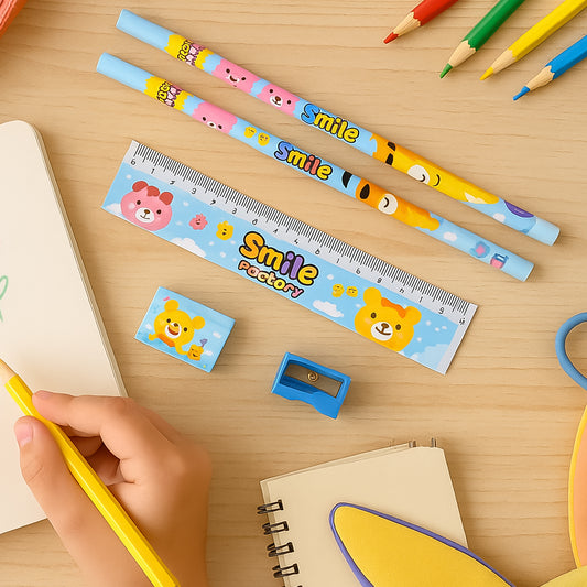 4560 Wooden Pencil Set Stationary Set 5 In 1 Items Educational Item For School Going Kids Stationary Set For Girls Boysstationary For Schoolgift Pack For Girls Kidsbirthday Gift Kids (5 Pc Set