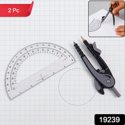 2-piece Geometry Protractor Set With Lock And Transparent Protractor