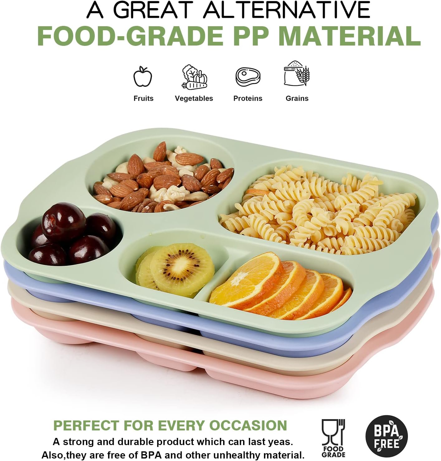 5963 Divided Plates 5 Compartments 32 Cm Split Plates Shatterproof Separating Plates For Kids And Adults Microwave And Dishwasher Tableware Set Multi-colour Modern (4 Pc Set)