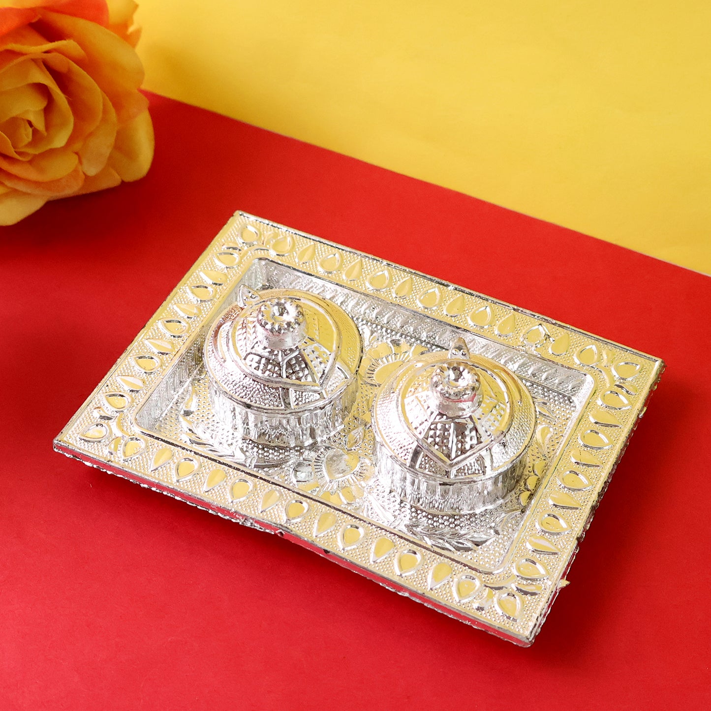 Tray Shape Special Puja Thali (1 Pc  Mix Design)