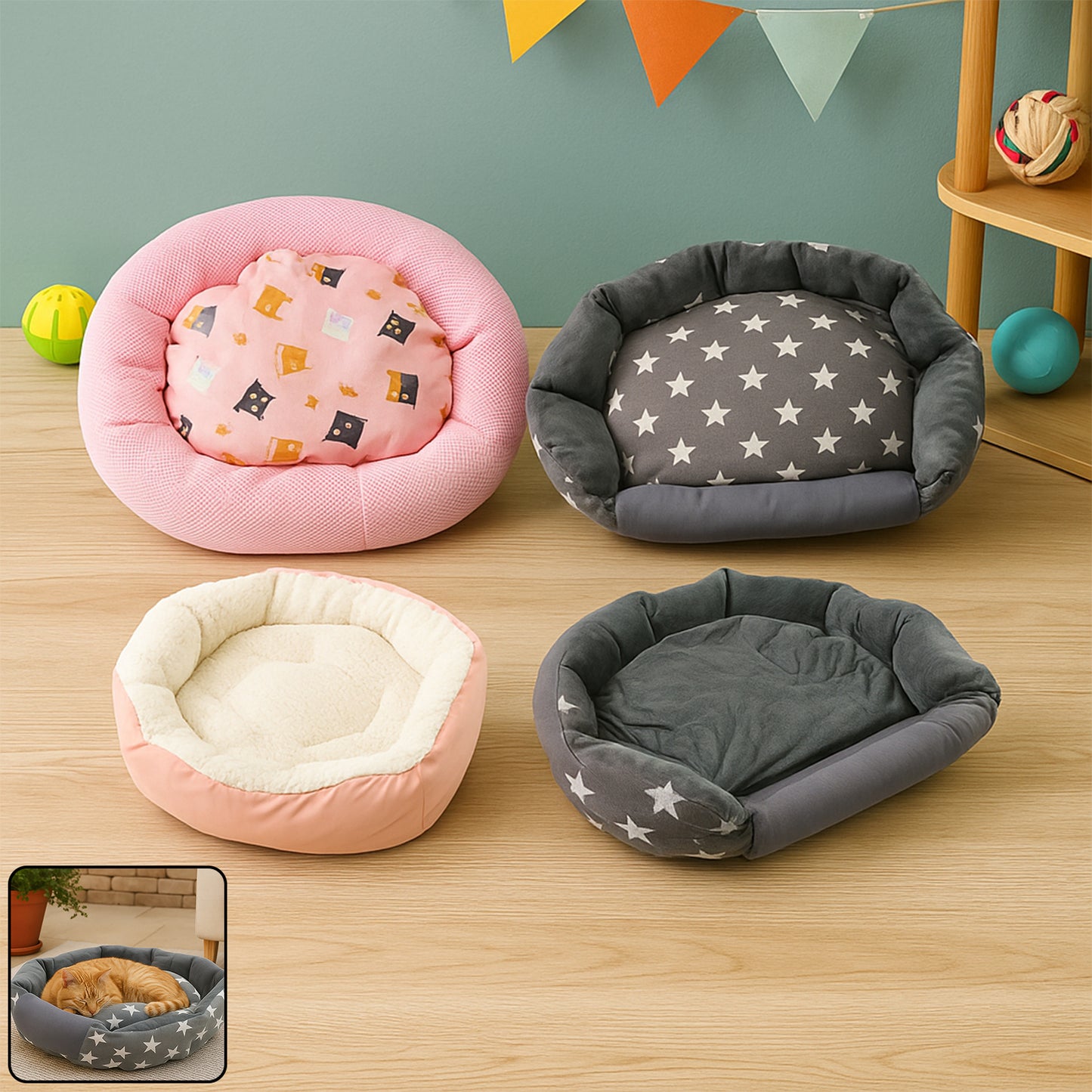 Soft Plush Pet Bed For Small Cats And Dogs (1 Pc  Mix Design  Size)