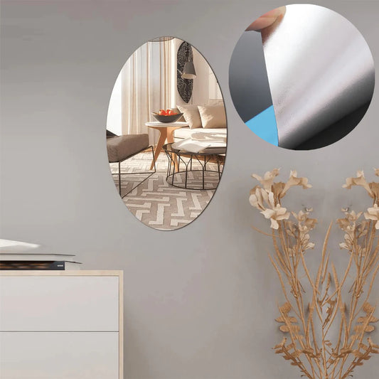 9198 Small Oval Frame Less Mirror Wall Sticker For Dressing