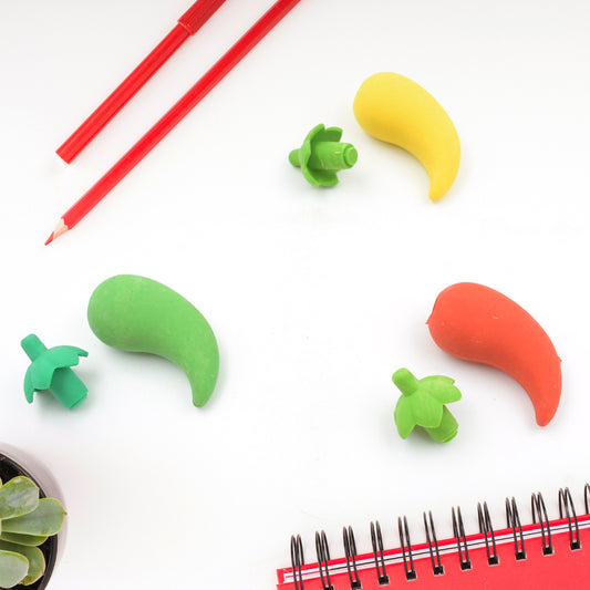 4626 3d Fancy  Stylish Colorful Chili Shape Erasers Mini Eraser Creative Cute Novelty Eraser For Children Eraser Set For Return Gift Birthday Party School Prize (3 Pc Set)