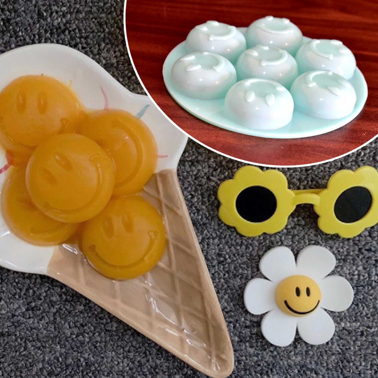 4881 7cavity Smiley Shape Chocolate Mold Tray Cake Baking Mold Flexible Silicone Chocolate Making Tool