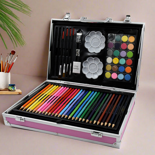 17980professional Art Set-drawing Painting Sketching Coloring Kids Set All In 1 Art Case Perfect For Kids With Unicorn Design Case Shading Crayons Oil Pastels Color Set Watercolor Cakes Paint Brush Sharpener Eraser (145 Pcs Set)