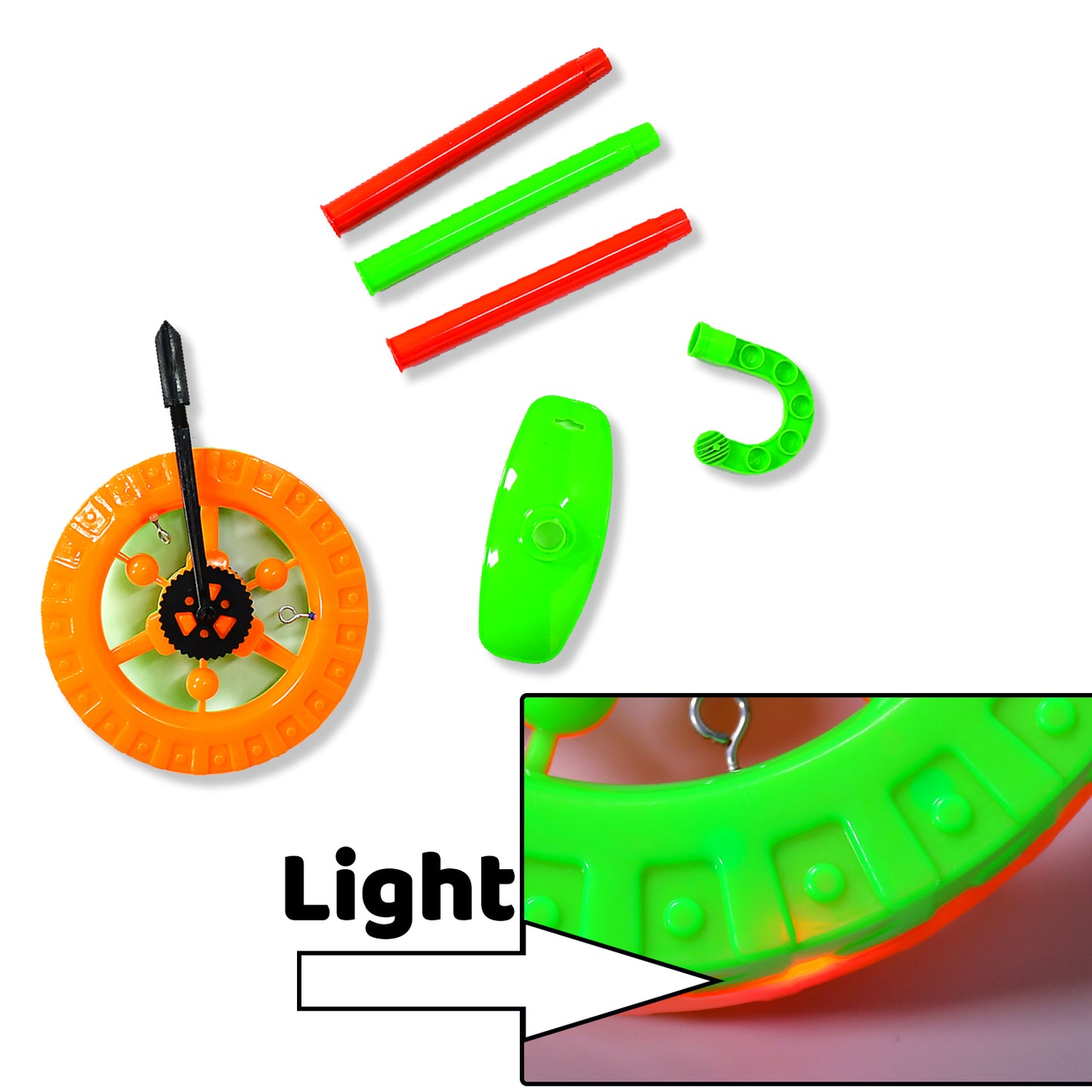 4435 Plastic Single Wheel Push Run Toy With Handle And Two Lights On Wheel. Push Toy For Kids.