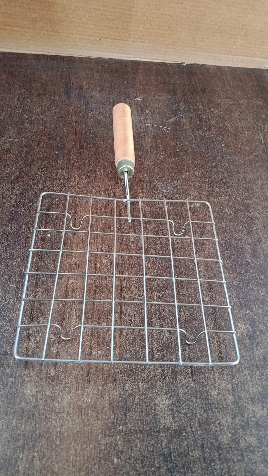Stainless Steel Square Papad Jali Barbecue Grill Rack With Wooden Handle (1 Pc)