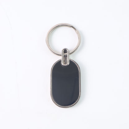 Elegant Black  Silver Oval Metal Keychain (1 Pc)