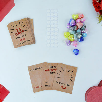 Heart-shaped Crystal Gem Valentines With Gift Cards (24 Pc)