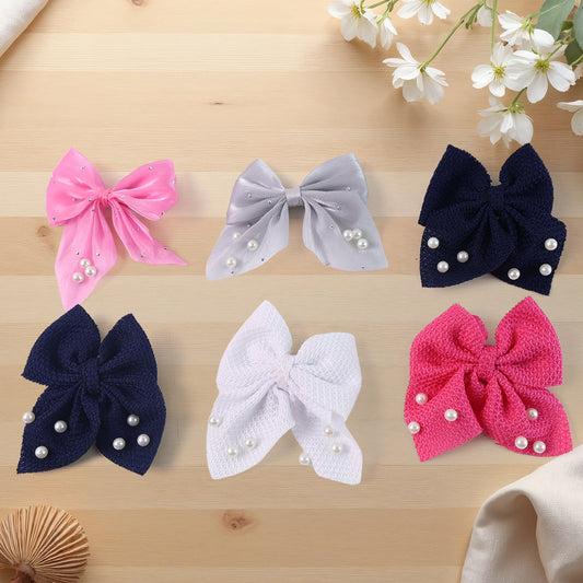 Hair Bow Knot Clip Suitable For Girls (6 Pc  Multicolour  Mix Design) Hair Accessories