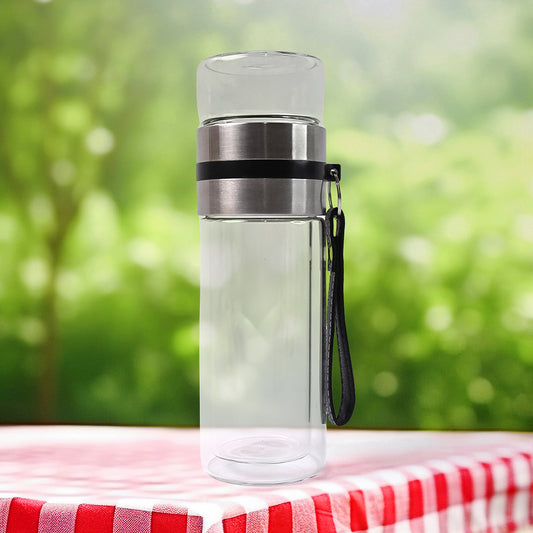 Glass Tea Infuser Bottle. Double Wall Outdoor Sport Glass Water Bottle (550ml)