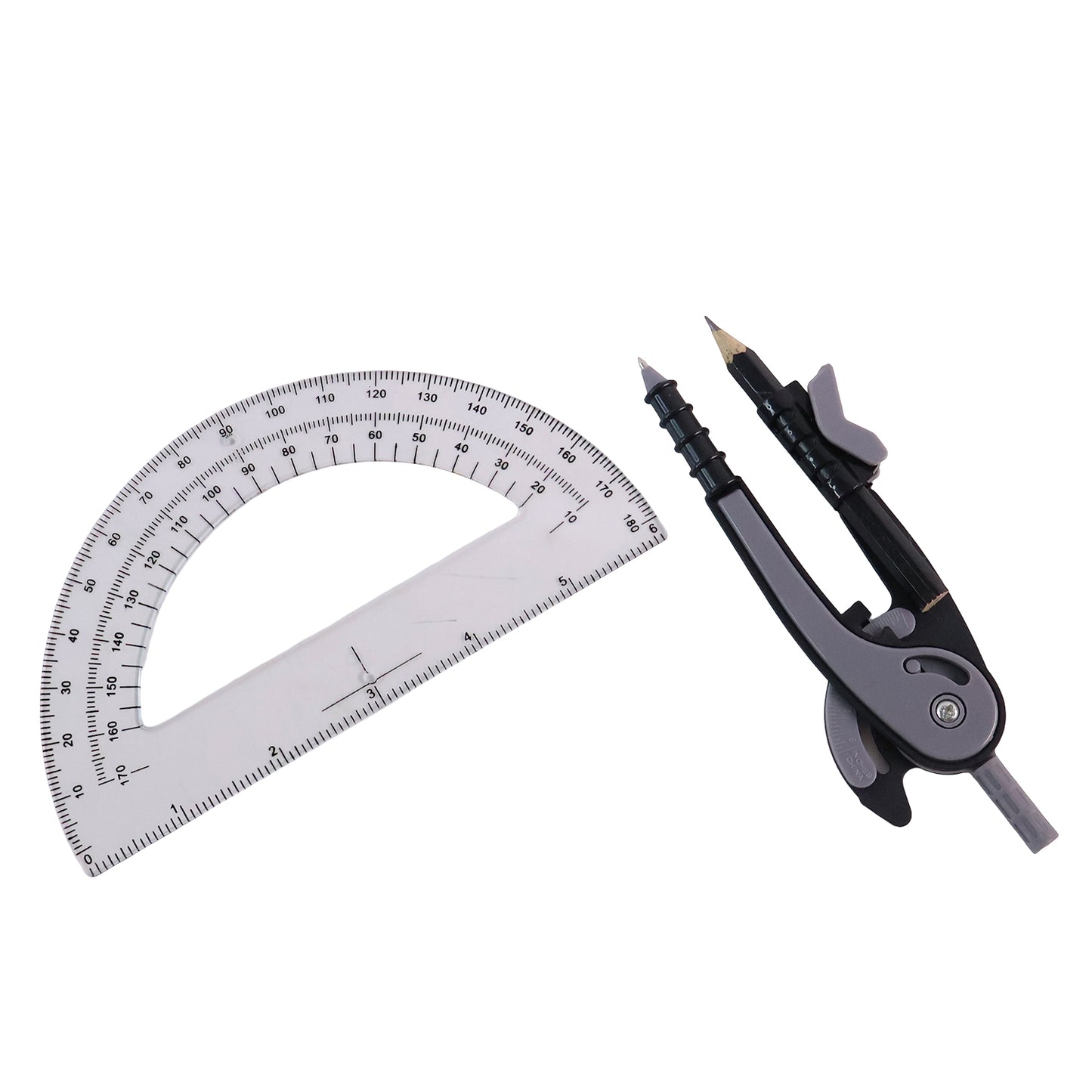 2-piece Geometry Protractor Set With Lock And Transparent Protractor