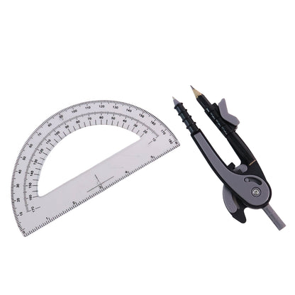 2-piece Geometry Protractor Set With Lock And Transparent Protractor