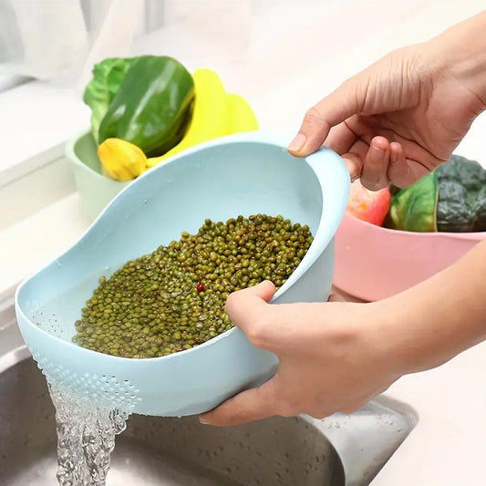 5726 Plastic Rice Bowl  Food Strainer Thick Drain Basket For Rice Vegetable  Fruit Strainer Colander Fruit Basket Pasta Strainer Washing Bowl (1 Pc )