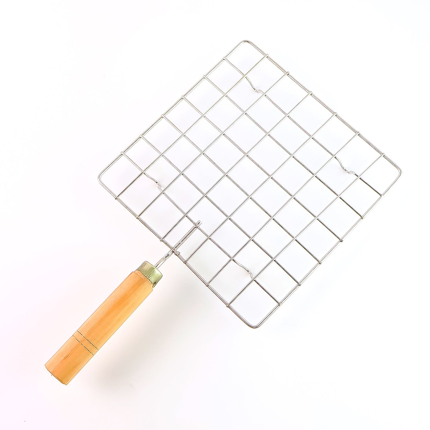 Stainless Steel Square Papad Jali Barbecue Grill Rack With Wooden Handle (1 Pc)