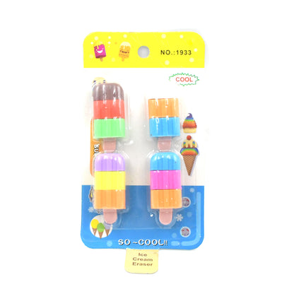 4349 Ice Cream Shape Eraser For Girls  Boys 3d Eraser For School Bday Return Gift Ice Cream Theme Shape Erasers Pencils Set For Kids Educational Stationary Kit School Supplies (1 Set 4 Pc)