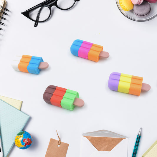 4349 Ice Cream Shape Eraser For Girls  Boys 3d Eraser For School Bday Return Gift Ice Cream Theme Shape Erasers Pencils Set For Kids Educational Stationary Kit School Supplies (1 Set 4 Pc)
