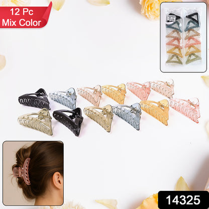 Triangle Shape Mix Color Plastic Hair Claw Clip  12 Pc Durable Grip For Women And Girls