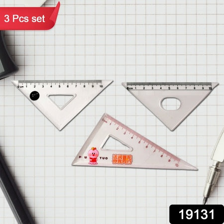 Transparent Plastic Set Square Ruler Kit (3 Pc)