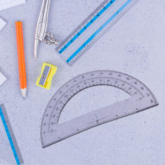 2 Pc Geometry Set  Built-in Pencil Grip + Transparent Plastic Protractor  School Geometry Tools Kit